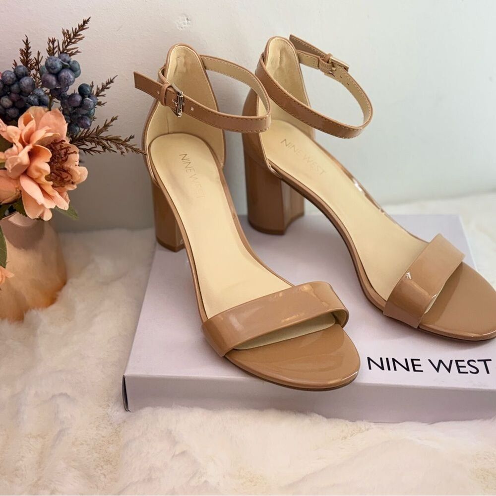 NINE WEST WOMEN SHOES SIZE 7.5 M  PRUCE ANKLE STRAP BLOCK HEEL SANDALS - Picture 6 of 15